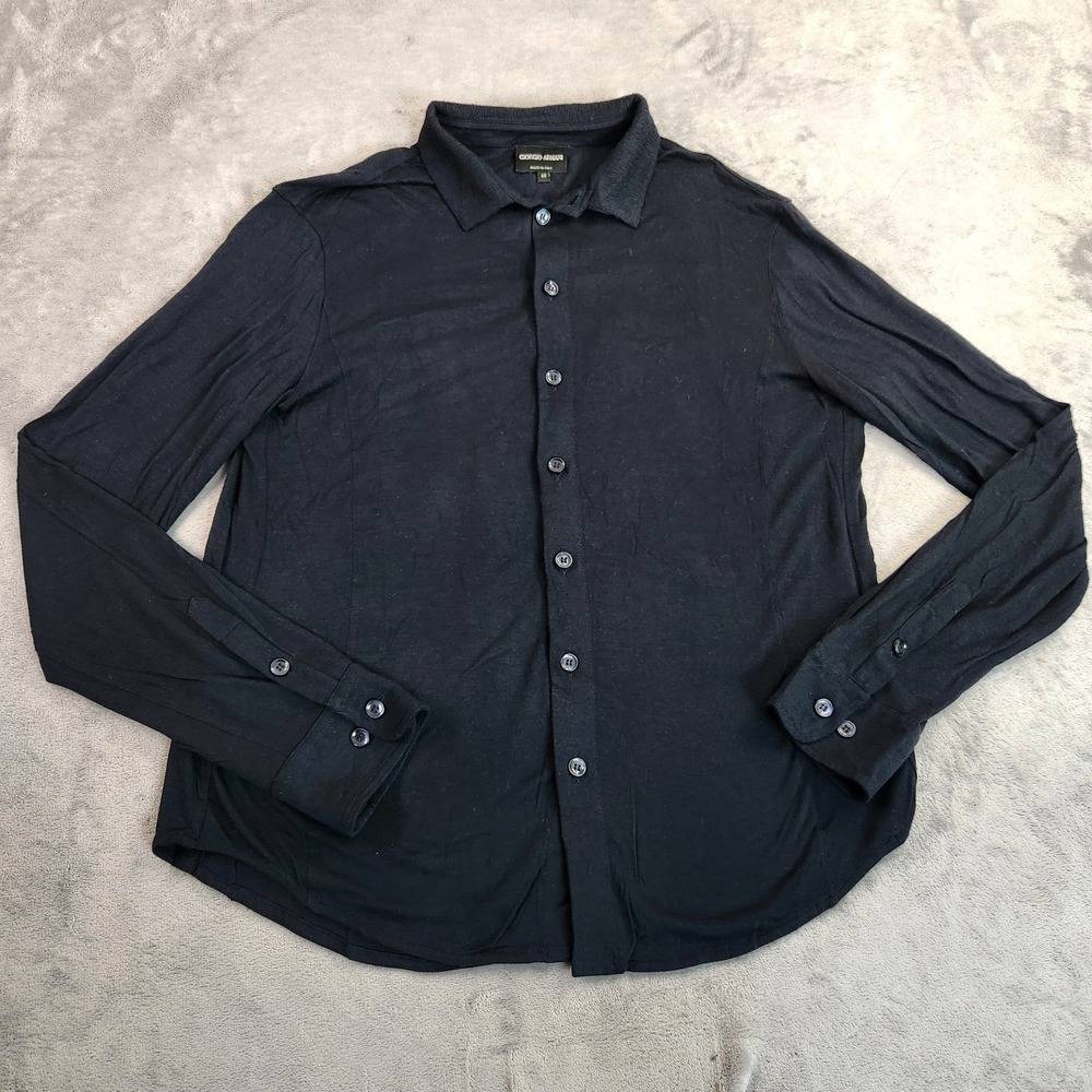 Giorgio Armani Men's Navy Blue Viscose Cashmere Long Sleeve Shirt 48 IT S M